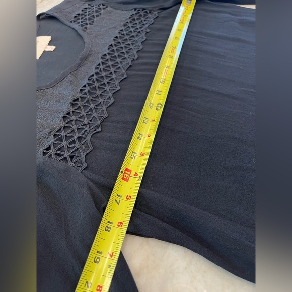 Skies are Blue | Lace Yoke Long‎ Sleeve Blouse | Black | Petite Medium (MP) - Picture 7 of 11